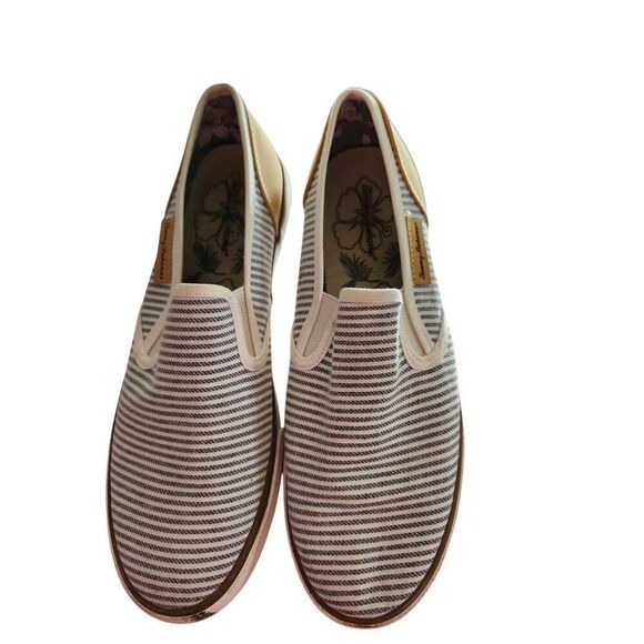 Tommy Bahama Sailor 10 M Navy White Striped Canvas Slip On Sneakers Boat Deck - Picture 2 of 5